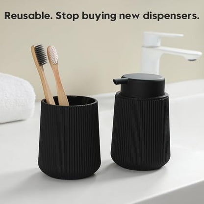 YAUKPH Striped Foaming Hand Soap Dispenser Black | with Leak-Proof Pump for Bathroom and Kitchen Countertop 11oz - color: Black, size: Foaming Dispenser