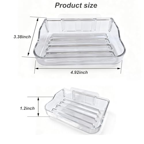 Soap Bar Holder for Shower Wall Mounted, Soap Dish Container Saver Strong Adhesive No Drilling for Bathroom Kitchen Sink, Clear
