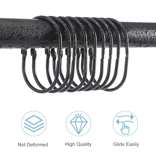 Shower Curtain Hooks 12Pcs Rust Proof Metal Double Glide Shower Hooks Rings for Bathroom Shower Rods Curtains Smooth Gliding Curtain Hooks Bathroom Accessories Black