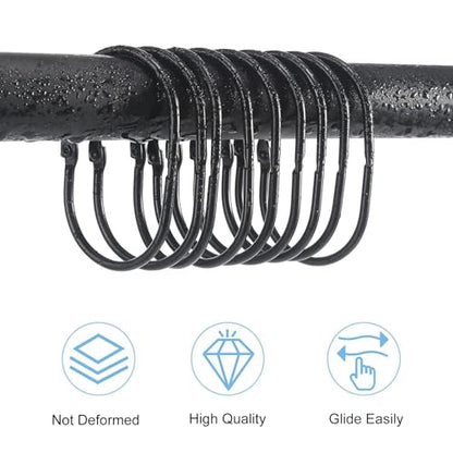 Shower Curtain Hooks 12Pcs Rust Proof Metal Double Glide Shower Hooks Rings for Bathroom Shower Rods Curtains Smooth Gliding Curtain Hooks Bathroom Accessories Black