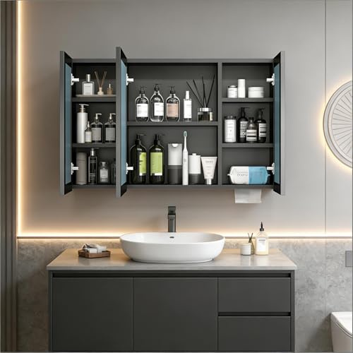 24x40 Inch Bathroom Medicine Cabinet with Mirror, Pre-Assembled Bathroom Medicine Cabinets, Surface/Recessed Wall Mounted Farmhouse Large Medicine Cabinet, Black - color: Black, size: 40 x 24