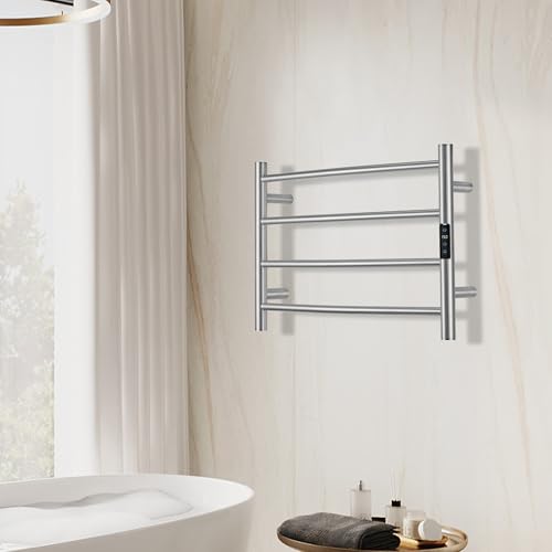 Electric Towel Rack with Voice Control for Alexa & Google Home,TUYA - Wall-Mounted Bathroom Heating Towel Warmer,Plug-in,Stainless Steel Material,16.54x23.62x5.51 in,Brushed，4 Bars - color: Brushed With Wifi, size: 4 Bar