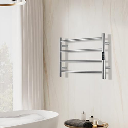 Electric Towel Rack with Voice Control for Alexa & Google Home,TUYA - Wall-Mounted Bathroom Heating Towel Warmer,Plug-in,Stainless Steel Material,16.54x23.62x5.51 in,Brushed，4 Bars - color: Brushed With Wifi, size: 4 Bar