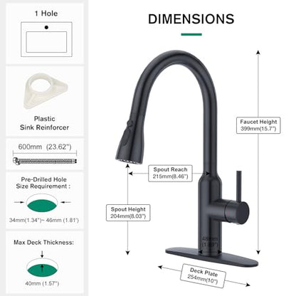 CREA Black Kitchen Faucet, Pull Down Kitchen Faucets with Sprayer 3 Modes, Uitility Laundry Faucets Single Hole Bar Sink Faucet 360° Swivel High Arc Stainless Steel RV Faucet, Matte Black - color: Black, style: standard