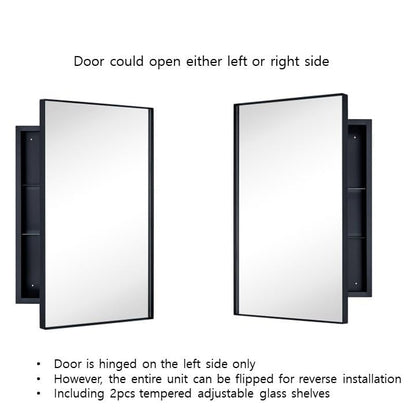 TEHOME Recessed Mount 16x26'' Squared Rectangle Matt Black Bathroom Medicine Cabinet with Mirror Black Metal Framed Rectanglular Medicine Cabinet 2 Adjustable Glass Shelves - color: Black