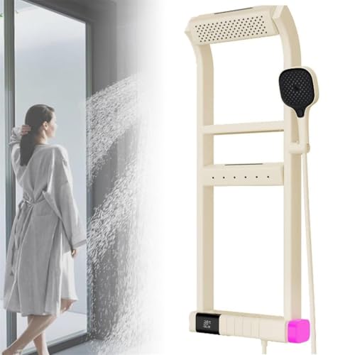 Shower Panel Tower Systems with Shelf,6 Functions Piano Key Design,Thermostatic Shower Set w/Adjustable Body Jets for Home (Milkwhite) - color: Milkwhite