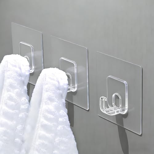 20 Pack Invisible Adhesive Hooks for Hanging, Shower Hook for Inside Shower | Heavy Duty, Waterproof & Rustproof, Clear Sticky Hooks for Walls No Damage, Multi-Use for Kitchen, Bathroom, Bedroom, Office - size: Large Clear Hooks - 20 Pcs