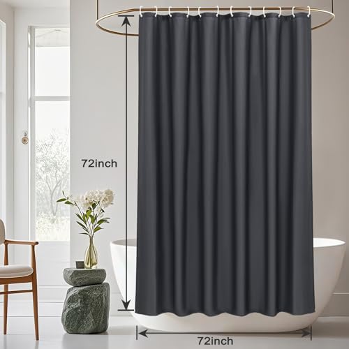 AooHome Standard Shower Liner, Solid Polyester Fabric Solid Shower Curtain Liner for Hotel with Hooks, Water Repellent, Weighted Hem, Charcoal, 72x72 inch - color: Dark Grey, size: 72"W x 72"L (Pack of 1)