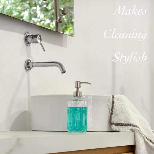 JASAI 18 Oz Embossed Clear Glass Soap Dispenser with Rust Proof Pump | Refillable Dish soap Dispenser for Kitchen, Premium Bathroom Soap Dispenser for Hand soap, Lotion (Clear) - color: Clear-silver Pump, style: Dazzle