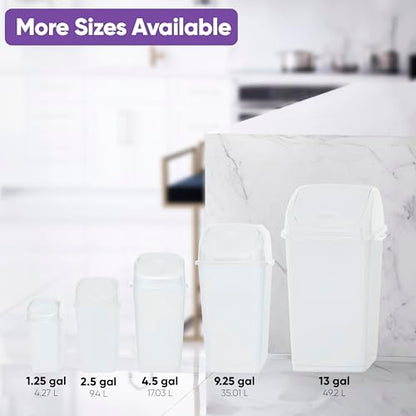 Superio Small Plastic Trash Can with Swing Top Lid, Compact Slim Waste Bin for Under Desk, Office, Bedroom, Bathroom, Dorm Room, 10 Qt. Portable Garbage Can 2.5 Gallon (White, 2 Pack) - size: 2.5 Gallon, style: 2 Pack
