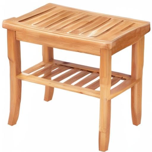 GLACER Shower Bench Bamboo with Extra Storage Shelf, Waterproof Bathroom Shower Stool with Efficient Storage Rack for Indoor or Outdoor Use (19" x 10.5" x 17.6")