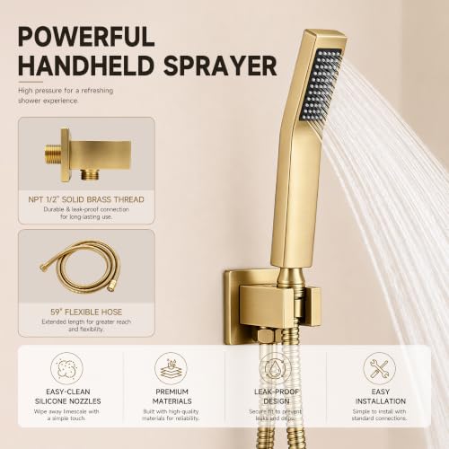 Gold Shower System with Tub Spout, All Metal Bathtub Shower Faucet Set with High Pressure 10 Inch Rain Shower Head and Handheld Shower Head Set, Brushed Gold (Valve Include) - color: Brushed Gold