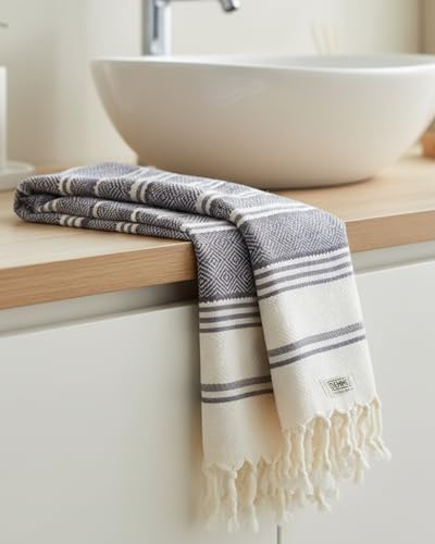 DEMMEX Organic Turkish Hand Towels for Bathroom – 100% Oeko-TEX Certified Turkish Cotton, Quick Dry, Lightweight Kitchen & Travel Towels, Diamond Weave, Large 18x36 Inches, Set of 2, Dark Gray - color: Dark Grey