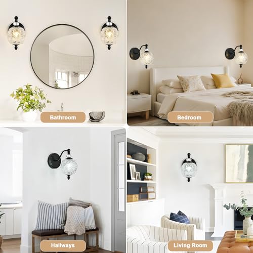 1 Piece Matte Black Wall Sconce, 1-Light Mid Century Farmhouse Style Wall Sconce with Globe Glass Shade, Retro Light for Bathroom, Bedroom, Living Room, Powder Room - color: Black, size: 1 Light