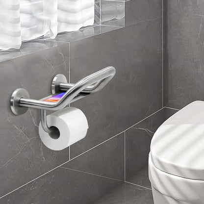 Grab Bar Toilet Paper Holder, 3-in-1 Bathroom Grab Bar with Toilet Holder and Phone Shelf, 304 Stainless Steel Safety Toilet Paper Grab Bar, Wall Mount Toilet Paper Holder for Seniors - size: 8.9 inch wide