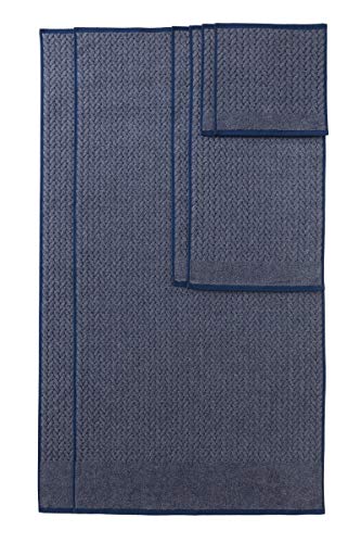 Texere 100% Organic Cotton Jacquard 650 GSM Premium Bath Towel Sets - Extra Absorbent Quick Dry and Plush, 2 Large Bath Towels, 2 Hand Towels, 2 Washcloths (Cable, Estate Blue, 6 Piece) - color: Estate Blue (Cable)