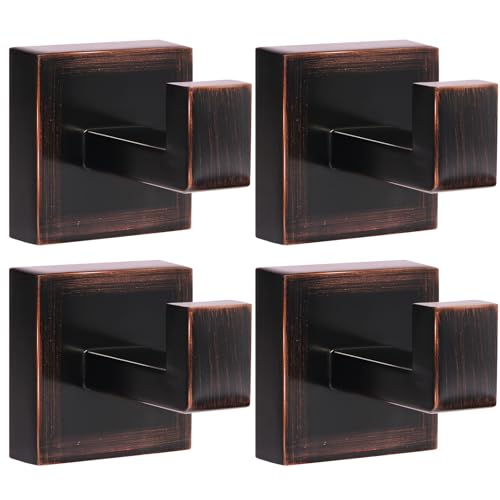 IBosins 4-Pack Towel Hooks Hand Towel Holder Bathroom Robe Hanger Coat Hook | Red Antique Bronze Square Bath Towel Hook Wall Mount Heavy Duty Stainless Steel Hat Hook for Living Room Bedroom Kitchen - color: Brushed Red Antique Bronze