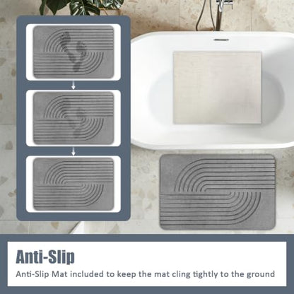 Stone Bath Mat for Bathroom, Diatomaceous Earth Absorbent | Bath Stone Mats Non-Slip Shower Stone Bath Mat (15.3x23.6 inch, Striped 1)