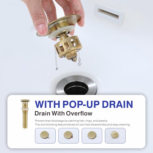 Bathroom Faucet with Sprayer, Brushed Gold Single Hole with Pop-Up Drain | Kablle Single Handle Pull Out 1 or 3 Hole Laundry Bar Basin Faucet with Deck Plate, KBL-7002BG-CL - color: Brushed Gold