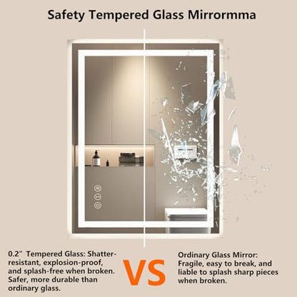 30"x36" LED Anti-Fog Memory Function Shower Mirror - Lighted Vanity Mirror with 3 Color Temperatures, Dimmable, Backlit + Front Lit, 3-Year Warranty