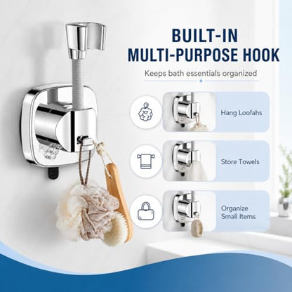 Suction Cup Shower Head Holder, Chrome, Adjustable, No Drill | Strong Suction Hold, No-Drill Removable Mount, Adjustable Angle for Smooth Tile, Glass, Marble and Metal; Fits 1/2-Inch Hoses - style: Chrome-D