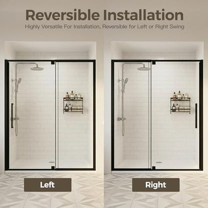 56-60" W x 72" H Semi-Frameless Pivot Swing Shower Doors | 1/4" (6mm) Clear SGCC Tempered Glass with a 24.8" walk-in opening, Matte Black Finish, Reversible, Magnetic Closing - color: Matte Black, size: 56"- 60"