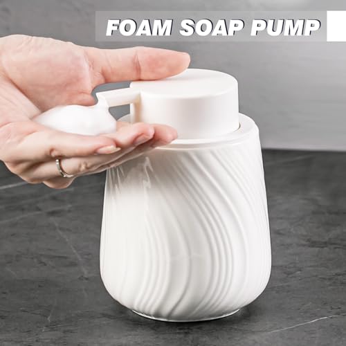 Agyiuns Foam Hand Soap Dispenser - 13.5 oz Ceramic foaming Hand soap Dispenser with Easy-to-Press Pump for Bathroom refillable Liquid Hand soap Dispenser (Foam-White) - color: Foam-white