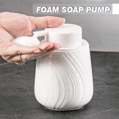 Agyiuns Foam Hand Soap Dispenser - 13.5 oz Ceramic foaming Hand soap Dispenser with Easy-to-Press Pump for Bathroom refillable Liquid Hand soap Dispenser (Foam-White) - color: Foam-white