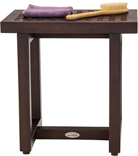 AquaTeak 18" Grate Mocha-Shield Teak Shower Bench - A. Bench | Durable, Water-Resistant Teak, Shower Chair & Shaving Foot Rest, Indoor/Outdoor Use