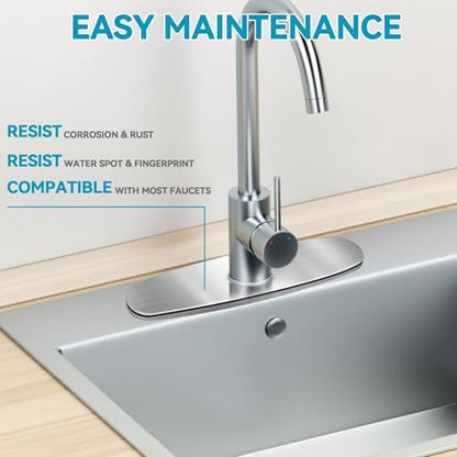MAAYAYA 10" Kitchen Sink Deck Plate, Faucet Hole Cover, 1 or 3 Hole | Golden 304 SS, Fits 8" Widespread 1 or 3 Hole Sinks, for Pull-down Kitchen Faucet, Cover Extra Holes, Foam Gasket Included - color: Golden