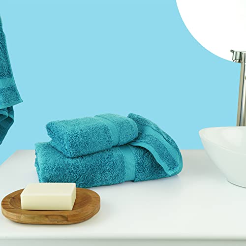 Chakir Turkish Linens Personalized 3 Piece Towel Set, 100% Cotton Luxury Turkish Towels for Bathroom, Soft Absorbent Towel Set with Bath Towel Hand Towel and Washcloth, Aqua - color: Aqua