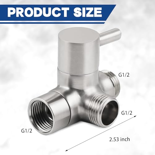 All Metal 2-Way Shower Arm Diverter Valve, G1/2 Solid Brass Shower Splitter for Handheld and Fixed Showerhead – Universal Bathroom Diverter Replacement Part Brushed Nickel - color: Nickle