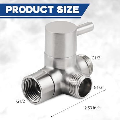 All Metal 2-Way Shower Arm Diverter Valve, G1/2 Solid Brass Shower Splitter for Handheld and Fixed Showerhead – Universal Bathroom Diverter Replacement Part Brushed Nickel - color: Nickle