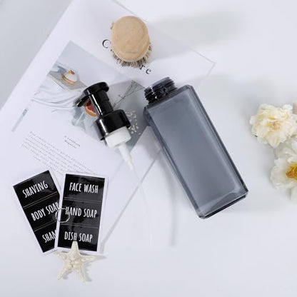 Segbeauty Empty Foam Bottle for Kitchen 22oz, 2pcs Plastic Foaming Soap Dispenser Bathroom, 650ml Gray Square Foam Pump Bottle with Label Stickers, Refillable Foaming Hand Soap Dispenser Large - color: Gray, style: 2pcs 22oz