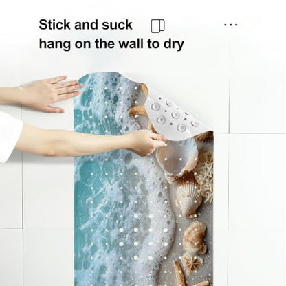LNOND Summer Beach Bathtub Mat Non Slip, 40 X 16 Inch Tub Mat for Bathroom, Blue Sand Starfish Bath Tub Shower Mat with Drain Holes and Suction Cups - color: Blue Sand Starfish Bathtub Mat