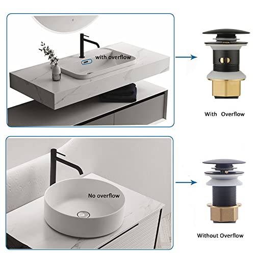 Rockgoya Bathroom Sink Drain,5 Pack Drain Stopper Bathroom Sink with Overflow,Pop Up Drain Assembly with Detachable Strainer Basket,Built-in Anti-Clogging Strainer,Stainless Steel Mattle Black - color: Mattle Black-5 Pack, style: With Overflow