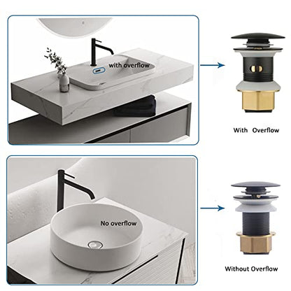 Rockgoya Bathroom Sink Drain,5 Pack Drain Stopper Bathroom Sink with Overflow,Pop Up Drain Assembly with Detachable Strainer Basket,Built-in Anti-Clogging Strainer,Stainless Steel Mattle Black - color: Mattle Black-5 Pack, style: With Overflow