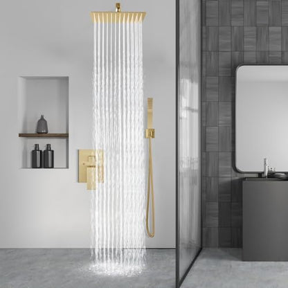 Aolemi Shower Faucet Set with Handheld Brushed Gold 8 Inch Head | Pressure Balance Shower Valve and Trim Kit,SUS304 Rain Head and Handle System,All Metal,Wall Mount,Bathroom,Handheld Spray - color: Gold, size: 8 Inch Wall Mount Shower Head