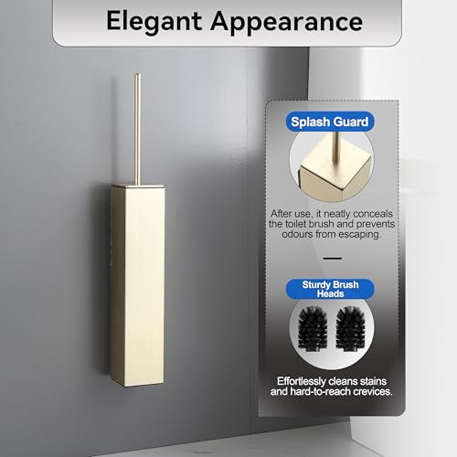 Brushed Gold Toilet Brush with Holder,Durable Cleaning Toilet Bowl Brushes with Holders - color: Brushed Gold