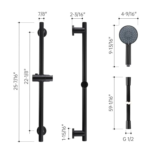 KES Adjustable Shower Head Holder with Slide Bar Combo, Handheld Shower Head with Hose 5-Function Handheld Shower Kit with Handheld Set Matte Black, F204-BK-C1 - color: Matte Black