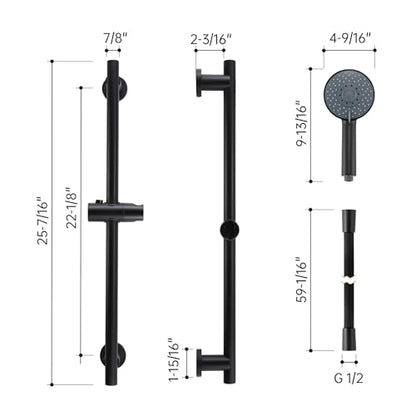 KES Adjustable Shower Head Holder with Slide Bar Combo, Handheld Shower Head with Hose 5-Function Handheld Shower Kit with Handheld Set Matte Black, F204-BK-C1 - color: Matte Black