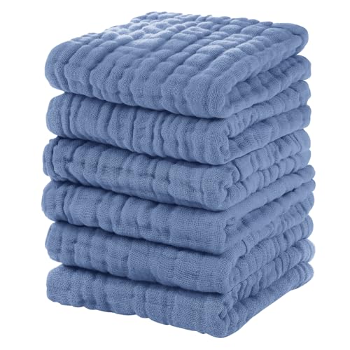 Unnivoll Muslin Burp Cloths Baby 12''X12'', Baby Washcloths 6 Pack, 100% Cotton Baby Wash Cloths Absorbent and Soft for Newborn Infants Kids Boys Girls - Sapphire Blue - color: Sapphire Blue