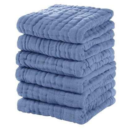 Unnivoll Muslin Burp Cloths Baby 12''X12'', Baby Washcloths 6 Pack, 100% Cotton Baby Wash Cloths Absorbent and Soft for Newborn Infants Kids Boys Girls - Sapphire Blue - color: Sapphire Blue