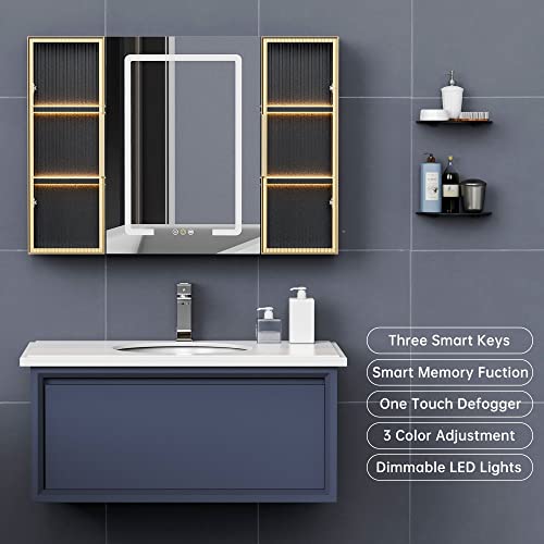 Upgrade Medicine Cabinets for Bathroom with Mirror and Storage Cabinets, 39.37”W x 27.56”H Surface Wall Mounted LED Medicine Cabinet with Lights, Defogger, Dimmer, Memory Fuction - size: 39x27 Inch
