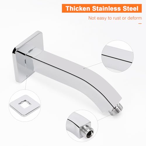 Shower Arm with Flange and Teflon Tape, Wall Mounted Square Shower Pipe 304 Stainless Steel Extension Arm for Fixed Shower Head & Handheld Shower (6 Inch, Chrome) - color: Chrome, style: 6 Inch
