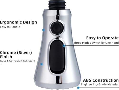 Hibbent Pull Down Spray Head for Kitchen Faucet, NSF/ANSI/CAN 61 & CUPC Certified 3-Function Spray Nozzle, 15 Adapters, Sink Faucet Head Replacement Compatible with Moen, Delta, Kohler, Chrome - color: Chrome, style: 2.5 Gallon Per Minute