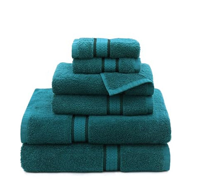 COTTON CRAFT Ultra Soft 6 Piece Towel Set - 100% Cotton Towels - Teal | Absorbent 580 GSM Quick Dry Everyday Premium Luxurious Bathroom Towels - 2 Large Bath Towels, 2 Hand Towels, 2 Washcloths - color: Teal, size: 6 Piece Towel Set