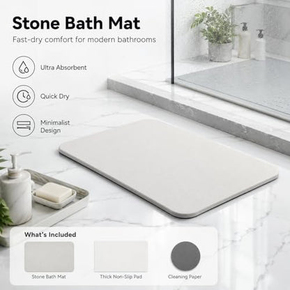 Stone Bath Mat Quick Dry, Diatomaceous Earth Bath Mat Non Slip Absorbent Floor Mat, Diatomite Stone Drying Mat for Bathroom Comes with Non-slip Pad and Sandpaper (Dark Gray, 24" x 15.5" x 0.4") - color: Dark Gray