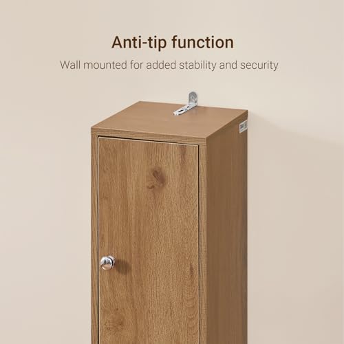 SoBuy Bathroom Narrow Storage Cabinet Skinny Tall Unit with Adjustable Shelves Slender Anti-Tipping Floor Standing Cupboard, Natural BZR34-PF | Slim Freestanding Cupboard Bathroom Storage Unit with Drawer, Compact Water-Resistant Design, Natural 20x20x180