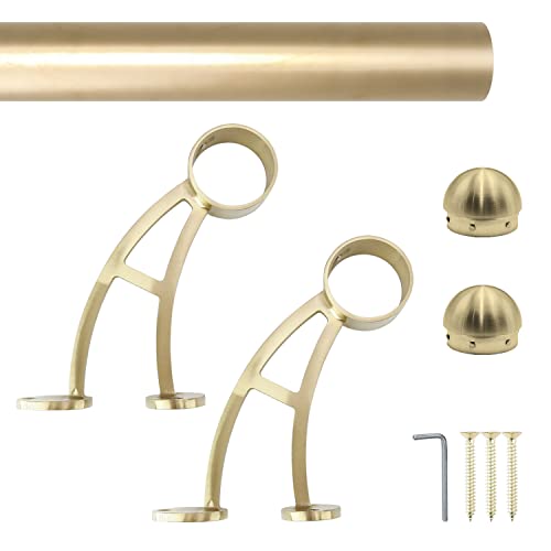 Bar Mount Foot Rail Kit, Satin Golden Finish 2" OD Stainless Steel Tubing w/Internal Connector, Bar Mount Foot Rail Bracket (Domed End Cap, 2 ft (24 in x 1)) - size: 2 ft (24 in x 1), style: Domed End Cap